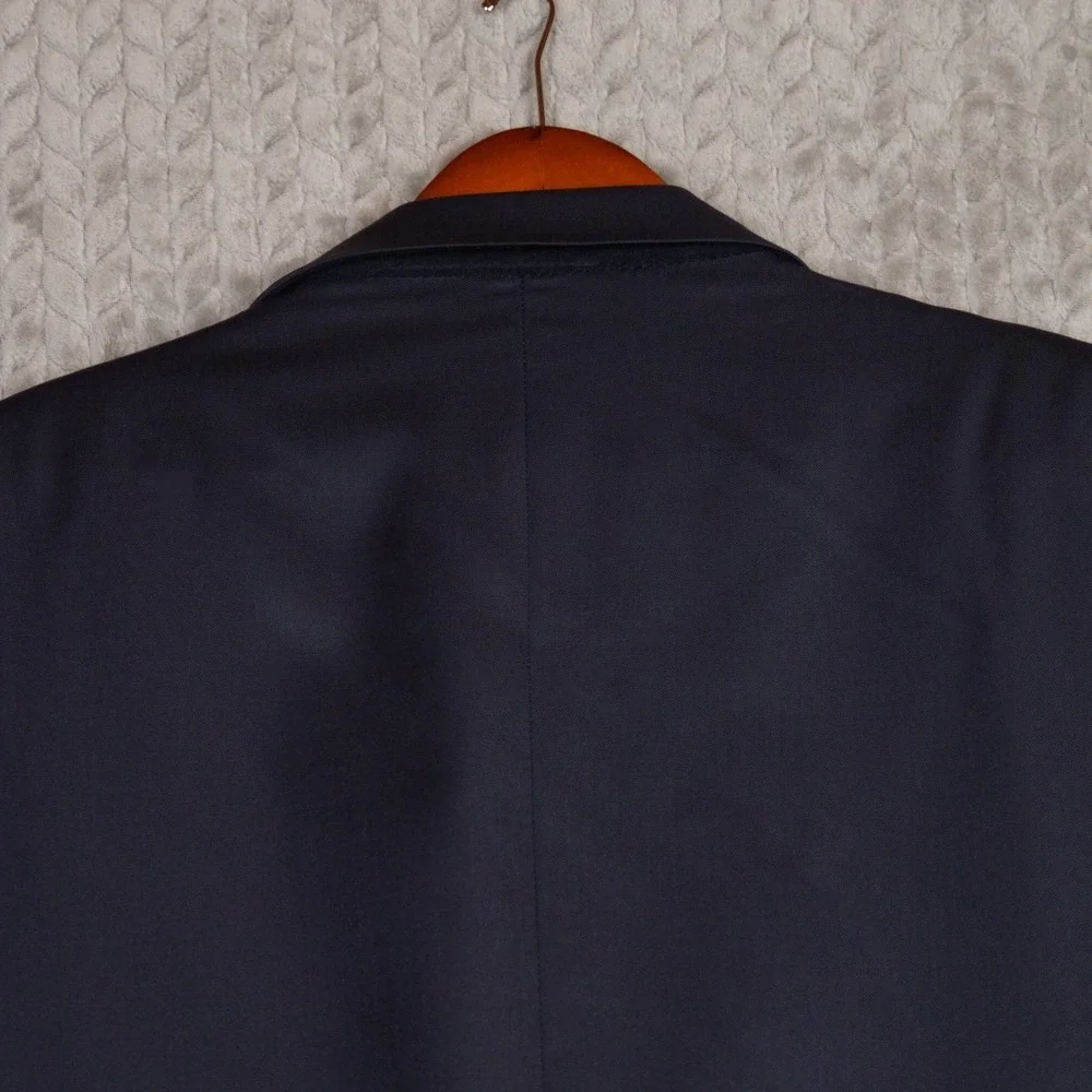 Paul Fredrick Blazer Men 53L Navy Blue Gold Crest Button Wool Sport Coat Classic